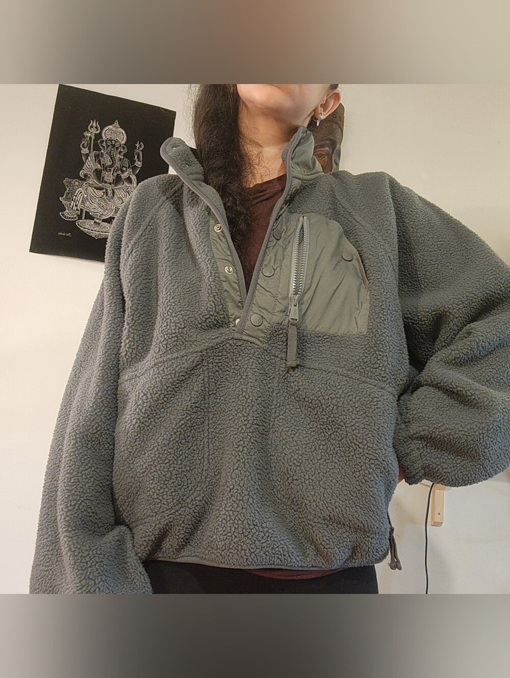 Free People FP Movement Hit The Slopes Fleece Pullover, Slate Blue/Sage - Picture 2 of 12